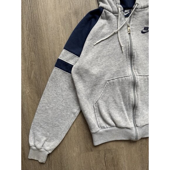 Rare Vintage 80s Nike Swoosh Full Zip Sweater Hoodie Youth Kids XL Gray Blue - Picture 4 of 16